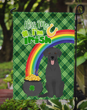 Load image into Gallery viewer, Black Labrador Retriever St. Patrick's Garden Flag – "Kiss Me I’m Irish" with Pot of Gold &amp; Rainbow