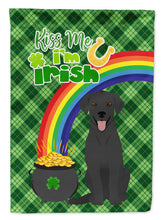 Load image into Gallery viewer, Black Labrador Retriever St. Patrick's Garden Flag – "Kiss Me I’m Irish" with Pot of Gold &amp; Rainbow