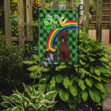 Load image into Gallery viewer, Chocolate Labrador Retriever St. Patrick's Garden Flag – "Kiss Me I’m Irish" with Pot of Gold &amp; Rainbow