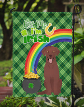 Load image into Gallery viewer, Chocolate Labrador Retriever St. Patrick's Garden Flag – "Kiss Me I’m Irish" with Pot of Gold &amp; Rainbow