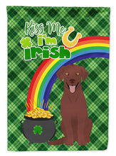 Load image into Gallery viewer, Chocolate Labrador Retriever St. Patrick's Garden Flag – "Kiss Me I’m Irish" with Pot of Gold &amp; Rainbow