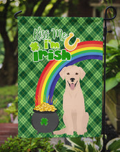 Load image into Gallery viewer, Yellow Labrador Retriever St. Patrick's Garden Flag – "Kiss Me I’m Irish" with Pot of Gold &amp; Rainbow
