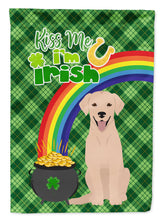 Load image into Gallery viewer, Yellow Labrador Retriever St. Patrick's Garden Flag – "Kiss Me I’m Irish" with Pot of Gold &amp; Rainbow