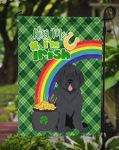 Load image into Gallery viewer, Black Newfoundland St. Patrick's Garden Flag – "Kiss Me I’m Irish" with Pot of Gold &amp; Rainbow