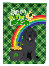 Load image into Gallery viewer, Black Newfoundland St. Patrick's Garden Flag – "Kiss Me I’m Irish" with Pot of Gold &amp; Rainbow