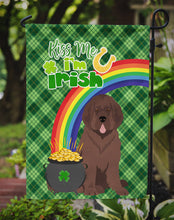 Load image into Gallery viewer, Brown Newfoundland St. Patrick's Garden Flag – "Kiss Me I’m Irish" with Pot of Gold &amp; Rainbow