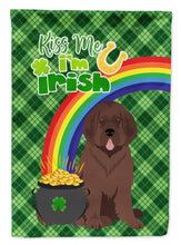 Load image into Gallery viewer, Brown Newfoundland St. Patrick's Garden Flag – "Kiss Me I’m Irish" with Pot of Gold &amp; Rainbow