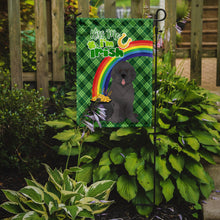 Load image into Gallery viewer, Grey Newfoundland St. Patrick's Garden Flag – "Kiss Me I’m Irish" with Pot of Gold &amp; Rainbow