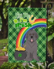 Load image into Gallery viewer, Grey Newfoundland St. Patrick's Garden Flag – "Kiss Me I’m Irish" with Pot of Gold &amp; Rainbow