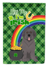 Load image into Gallery viewer, Grey Newfoundland St. Patrick's Garden Flag – "Kiss Me I’m Irish" with Pot of Gold &amp; Rainbow