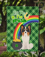 Load image into Gallery viewer, Tricolor Papillon St. Patrick's Garden Flag – "Kiss Me I’m Irish" with Pot of Gold &amp; Rainbow