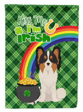 Load image into Gallery viewer, Tricolor Papillon St. Patrick's Garden Flag – "Kiss Me I’m Irish" with Pot of Gold &amp; Rainbow