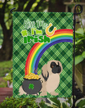 Load image into Gallery viewer, Cream Pekingese St. Patrick's Garden Flag – "Kiss Me I’m Irish" with Pot of Gold &amp; Rainbow