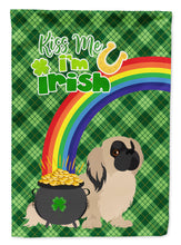 Load image into Gallery viewer, Cream Pekingese St. Patrick's Garden Flag – "Kiss Me I’m Irish" with Pot of Gold &amp; Rainbow