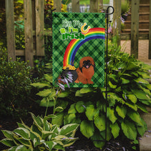 Load image into Gallery viewer, Red Pekingese St. Patrick's Garden Flag – "Kiss Me I’m Irish" with Pot of Gold &amp; Rainbow