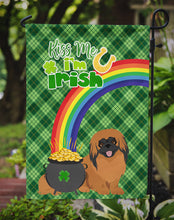 Load image into Gallery viewer, Red Pekingese St. Patrick's Garden Flag – "Kiss Me I’m Irish" with Pot of Gold &amp; Rainbow