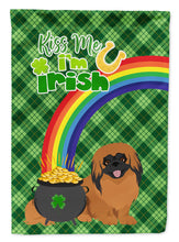 Load image into Gallery viewer, Red Pekingese St. Patrick's Garden Flag – "Kiss Me I’m Irish" with Pot of Gold &amp; Rainbow