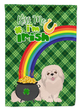 Load image into Gallery viewer, White Pekingese St. Patrick's Garden Flag – "Kiss Me I’m Irish" with Pot of Gold &amp; Rainbow