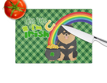 Load image into Gallery viewer, Black and Tan Pomeranian St. Patrick's Day Glass Cutting Boards – Durable, Decorative Kitchen Art Large