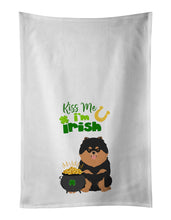 Load image into Gallery viewer, Black and Tan Pomeranian St. Patrick's Day White Kitchen Towel Set of 2 Dish Towels