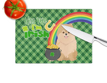 Load image into Gallery viewer, Orange Pomeranian St. Patrick's Day Glass Cutting Boards – Durable, Decorative Kitchen Art Large