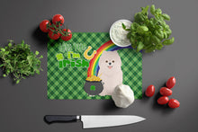 Load image into Gallery viewer, White Pomeranian St. Patrick's Day Glass Cutting Boards – Durable, Decorative Kitchen Art Large