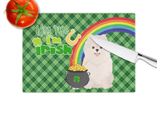 Load image into Gallery viewer, White Pomeranian St. Patrick's Day Glass Cutting Boards – Durable, Decorative Kitchen Art Large
