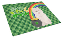 Load image into Gallery viewer, White Pomeranian St. Patrick's Day Glass Cutting Boards – Durable, Decorative Kitchen Art Large