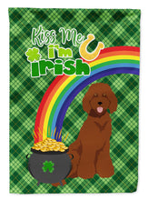 Load image into Gallery viewer, Standard Red Poodle St. Patrick's Garden Flag – "Kiss Me I’m Irish" with Pot of Gold &amp; Rainbow