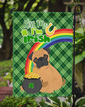 Load image into Gallery viewer, Apricot Pug St. Patrick's Garden Flag – "Kiss Me I’m Irish" with Pot of Gold &amp; Rainbow