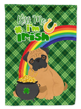 Load image into Gallery viewer, Apricot Pug St. Patrick's Garden Flag – "Kiss Me I’m Irish" with Pot of Gold &amp; Rainbow