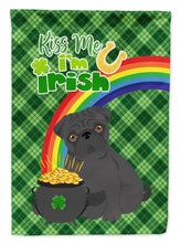 Load image into Gallery viewer, Black Pug St. Patrick's Garden Flag – "Kiss Me I’m Irish" with Pot of Gold &amp; Rainbow