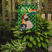 Load image into Gallery viewer, Fawn Pug St. Patrick's Garden Flag – "Kiss Me I’m Irish" with Pot of Gold &amp; Rainbow
