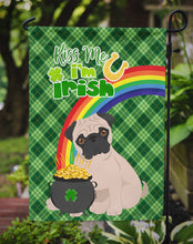 Load image into Gallery viewer, Fawn Pug St. Patrick's Garden Flag – "Kiss Me I’m Irish" with Pot of Gold &amp; Rainbow