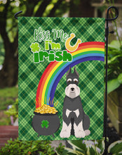 Load image into Gallery viewer, Black and Silver Schnauzer St. Patrick's Garden Flag – "Kiss Me I’m Irish" with Pot of Gold &amp; Rainbow