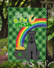 Load image into Gallery viewer, Black Natural Ears Schnauzer St. Patrick's Garden Flag – "Kiss Me I’m Irish" with Pot of Gold &amp; Rainbow