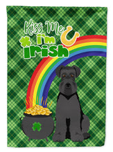 Load image into Gallery viewer, Black Natural Ears Schnauzer St. Patrick's Garden Flag – "Kiss Me I’m Irish" with Pot of Gold &amp; Rainbow