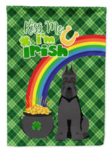 Load image into Gallery viewer, Black Schnauzer St. Patrick's Garden Flag – "Kiss Me I’m Irish" with Pot of Gold &amp; Rainbow