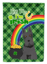 Load image into Gallery viewer, Black Scottish Terrier St. Patrick's Garden Flag – "Kiss Me I’m Irish" with Pot of Gold &amp; Rainbow