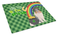 Load image into Gallery viewer, Blue Merle Sheltie St. Patrick's Day Glass Cutting Boards – Durable, Decorative Kitchen Art Large