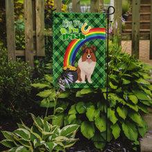 Load image into Gallery viewer, Sable Sheltie St. Patrick's Garden Flag – "Kiss Me I’m Irish" with Pot of Gold &amp; Rainbow