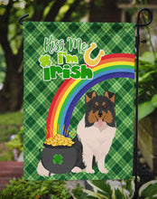 Load image into Gallery viewer, Tricolor Sheltie St. Patrick's Garden Flag – "Kiss Me I’m Irish" with Pot of Gold &amp; Rainbow