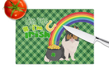 Load image into Gallery viewer, Tricolor Sheltie St. Patrick's Day Glass Cutting Boards – Durable, Decorative Kitchen Art Large