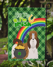 Load image into Gallery viewer, Red and White Shih Tzu St. Patrick's Garden Flag – "Kiss Me I’m Irish" with Pot of Gold &amp; Rainbow