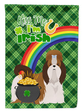 Load image into Gallery viewer, Red and White Shih Tzu St. Patrick's Garden Flag – "Kiss Me I’m Irish" with Pot of Gold &amp; Rainbow