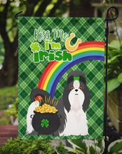 Load image into Gallery viewer, Black and White Shih Tzu St. Patrick's Garden Flag – "Kiss Me I’m Irish" with Pot of Gold &amp; Rainbow