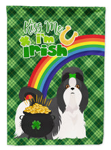 Load image into Gallery viewer, Black and White Shih Tzu St. Patrick's Garden Flag – "Kiss Me I’m Irish" with Pot of Gold &amp; Rainbow