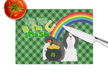 Load image into Gallery viewer, Black and White Shih Tzu St. Patrick's Day Glass Cutting Boards – Durable, Decorative Kitchen Art Large