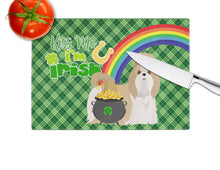 Load image into Gallery viewer, Gold and White Shih Tzu St. Patrick's Day Glass Cutting Boards – Durable, Decorative Kitchen Art Large