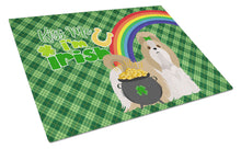 Load image into Gallery viewer, Gold and White Shih Tzu St. Patrick's Day Glass Cutting Boards – Durable, Decorative Kitchen Art Large